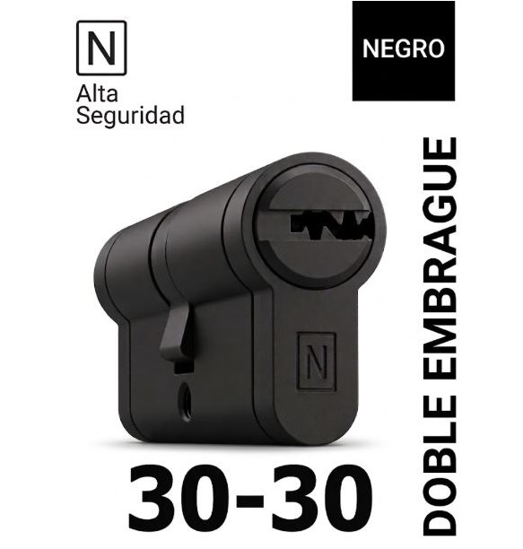 CILINDRO N ALTA SEGURIDAD -HS10- 30X30 NEGRO -DOBLE EMBRAGUE-