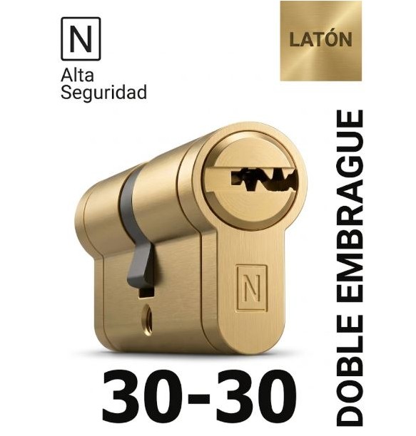 CILINDRO N ALTA SEGURIDAD -HS10- 30X30 LATON -DOBLE EMBRAGUE-