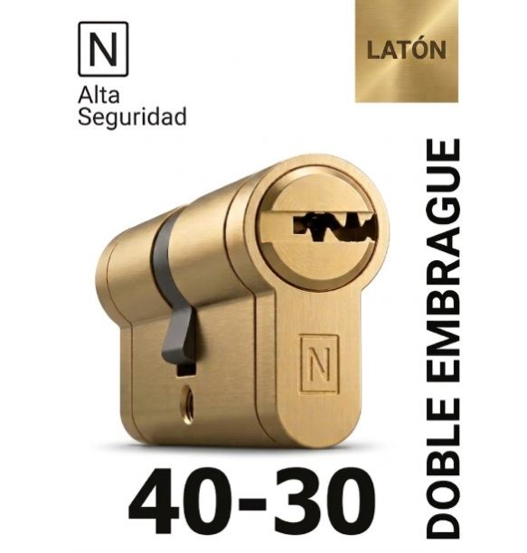 CILINDRO N ALTA SEGURIDAD -HS10- 40X30 LATON -DOBLE EMBRAGUE-