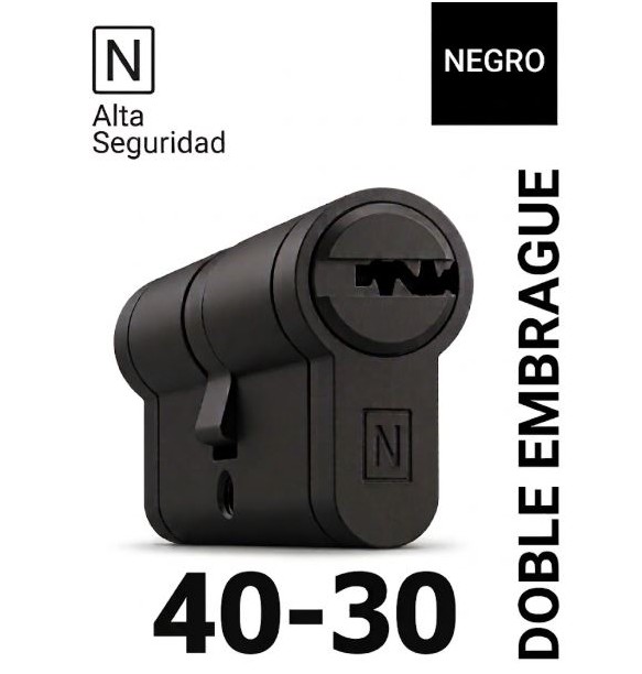 CILINDRO N ALTA SEGURIDAD -HS10- 40X30 NEGRO -DOBLE EMBRAGUE-
