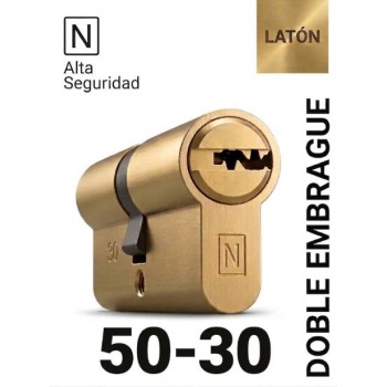 CILINDRO N ALTA SEGURIDAD -HS10- 50X30 LATON -DOBLE EMBRAGUE-